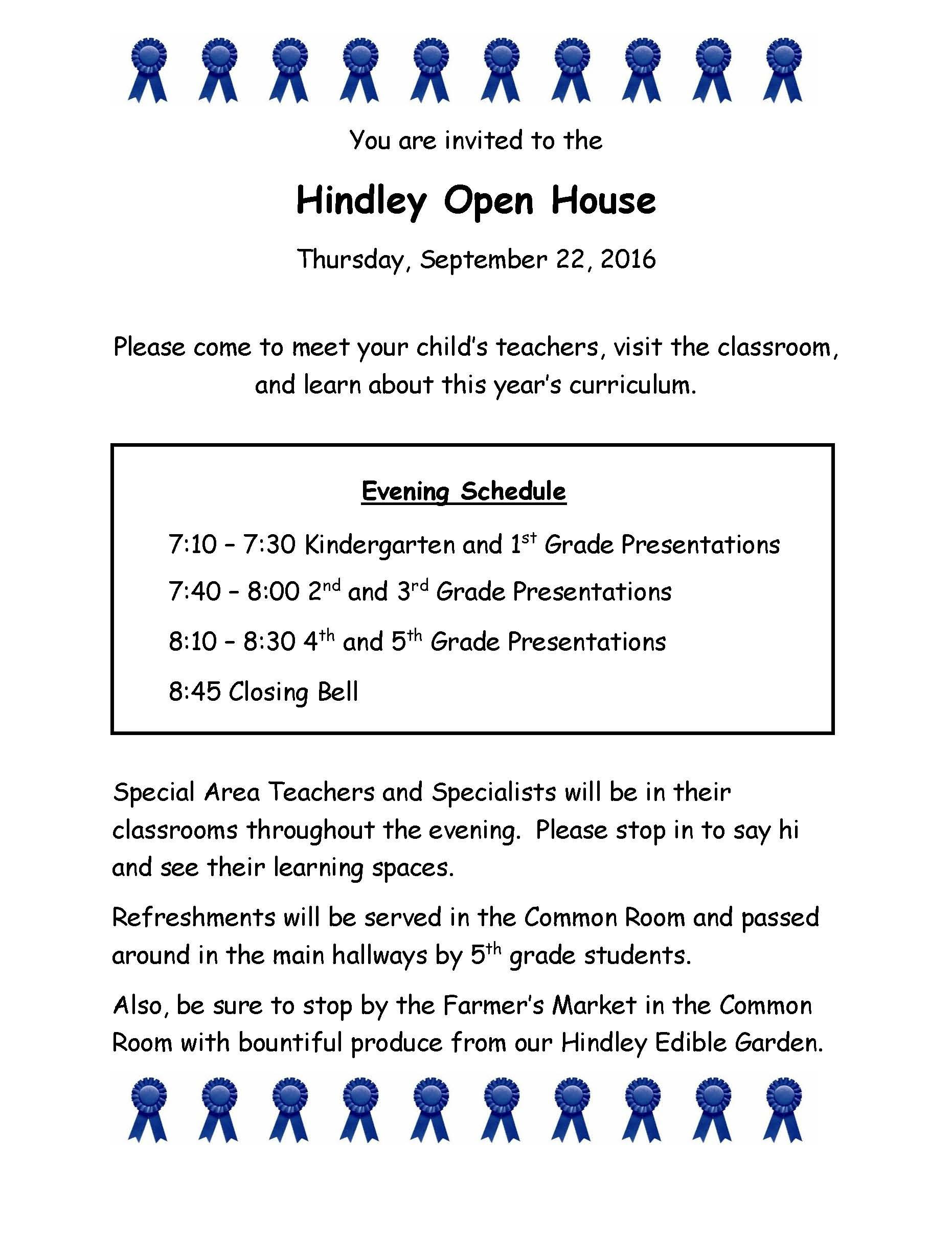 Open House Schedule 2016 – Hindley PTO